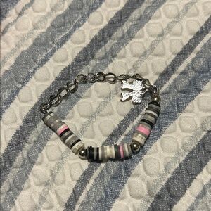 Kids Silver Dove Charm Beaded Bracelet - Pink & Gray